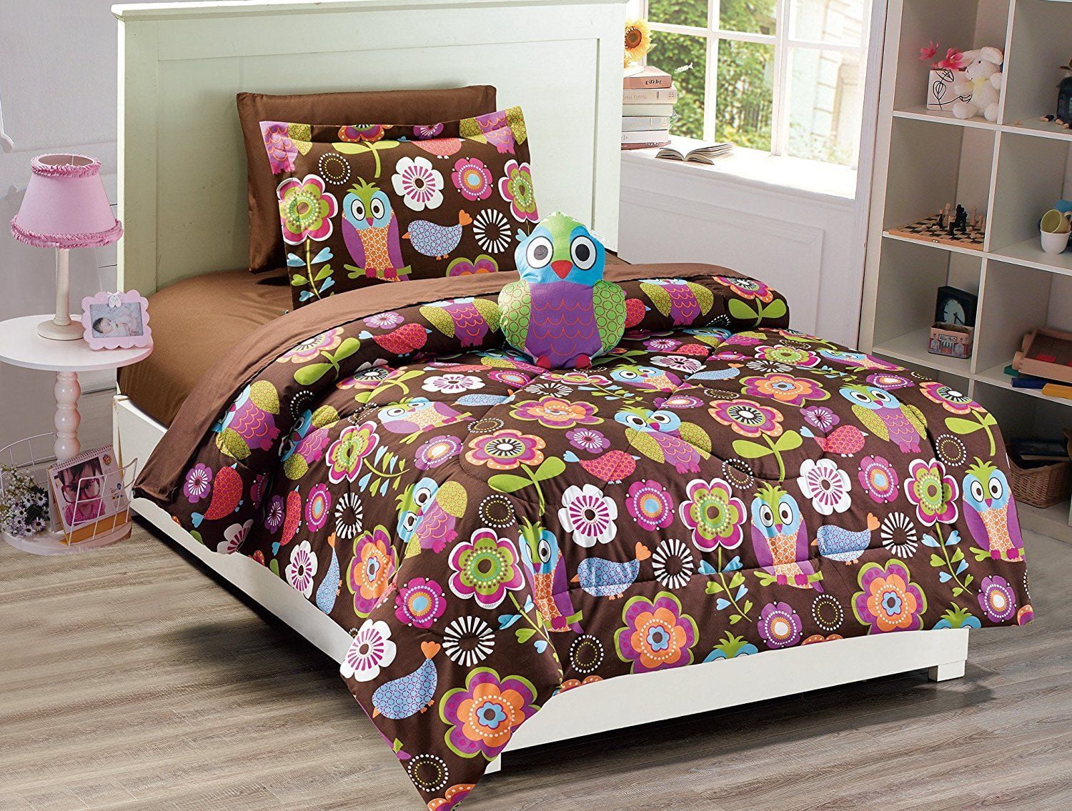 Linen Plus Twin Size 6pc Comforter Set for Girls Elephants Flowers Hearts White Purple Pink Orange New 