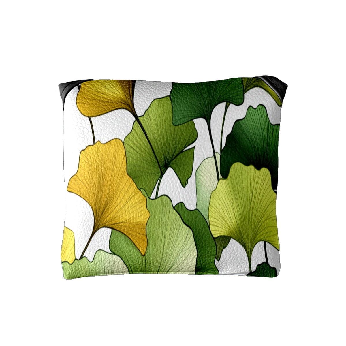 Golf Mallet Putter Cover Premium Leather Waterproof Golf Putter Head Cover with Magnetic Closure Yellow Green Ginkgo Leaves