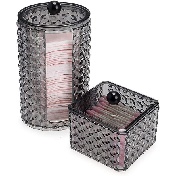 2 Packs QTips Cotton Round Holder Acrylic Cotton Swab Canister Jar