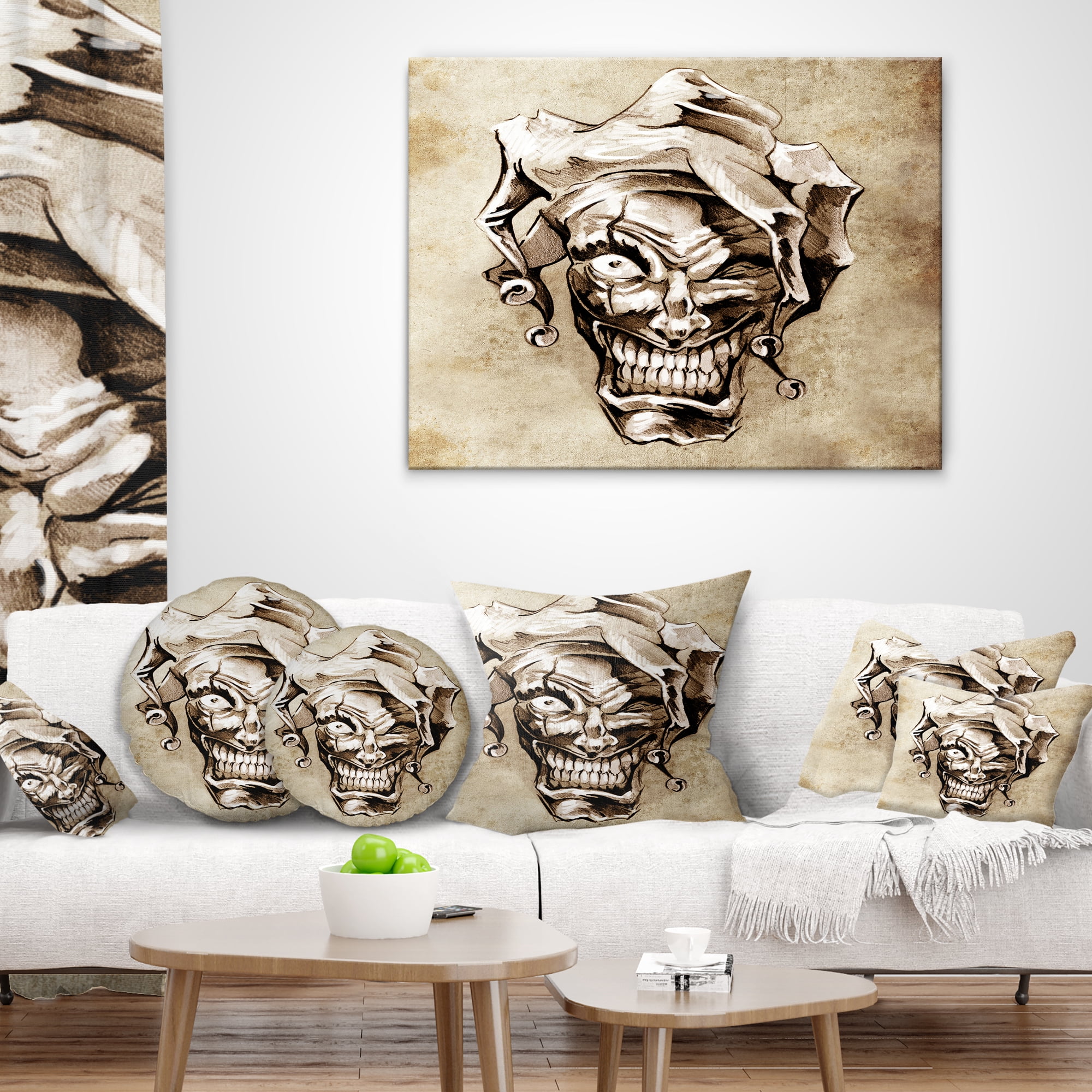 Designart Fantasy Clown Joker - Abstract Portrait Throw Pillow - 18x18