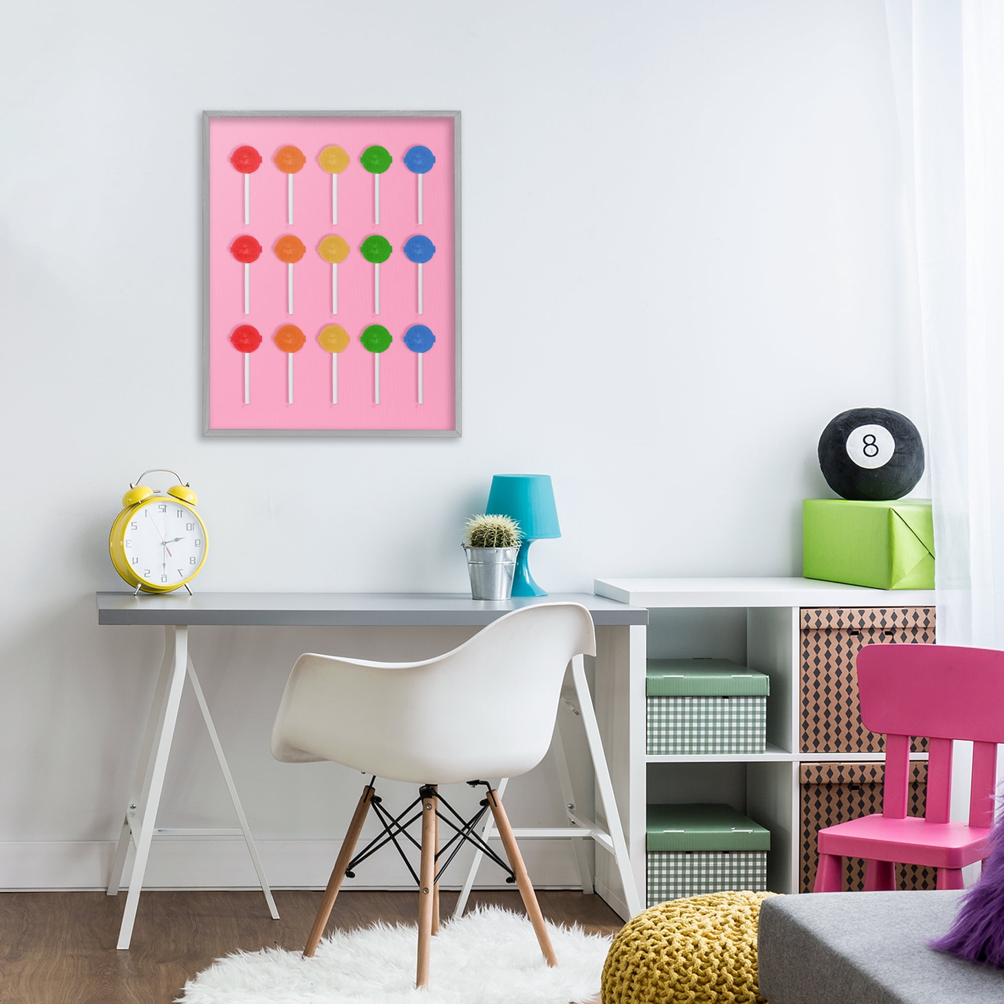 Stupell Industries Colorful Lollipop Grid Gray Framed Giclee Art, design by LISH Creative