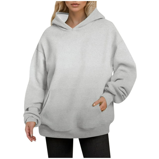 VBARHMQRT Chandail à Col Rond pour Femmes Automne et Hiver Couleur Unie Style Mince Grande Taille Poche Chandail à Capuchon à Manches Longues Chandail à Enfiler