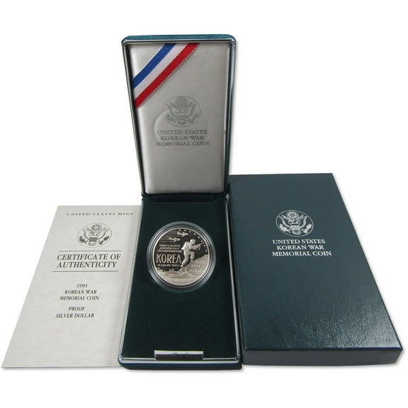 Korean War Memorial Commemorative Dollar 1991 P Proof Silver OGP COA