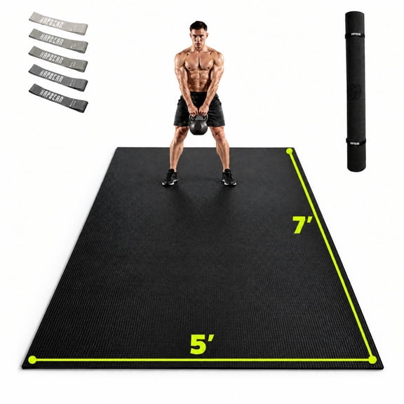 Extra Large Exercise Mat 4 x 6 ft to 6 x 12 ft x 8mm Thick Non-Slip Durable Workout Mat for Home Gym Flooring, with Resistance Bands & Storage Bag