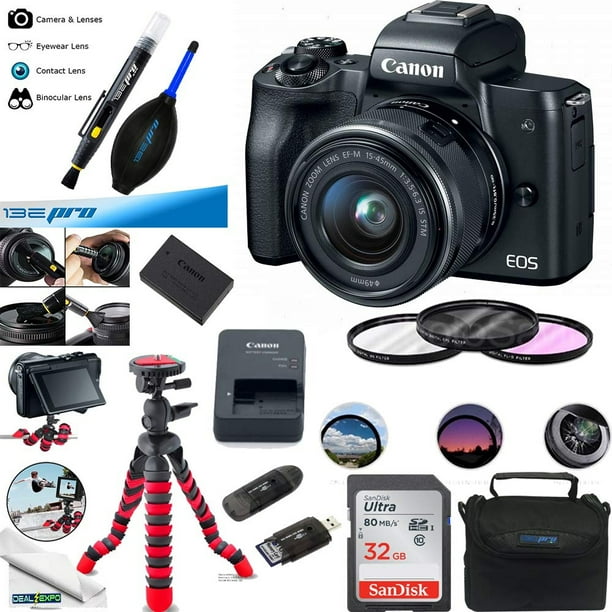 Canon EOS M50 Mirrorless Camera Kit w/EFM1545mm and 4K Video Black Essential Accessories