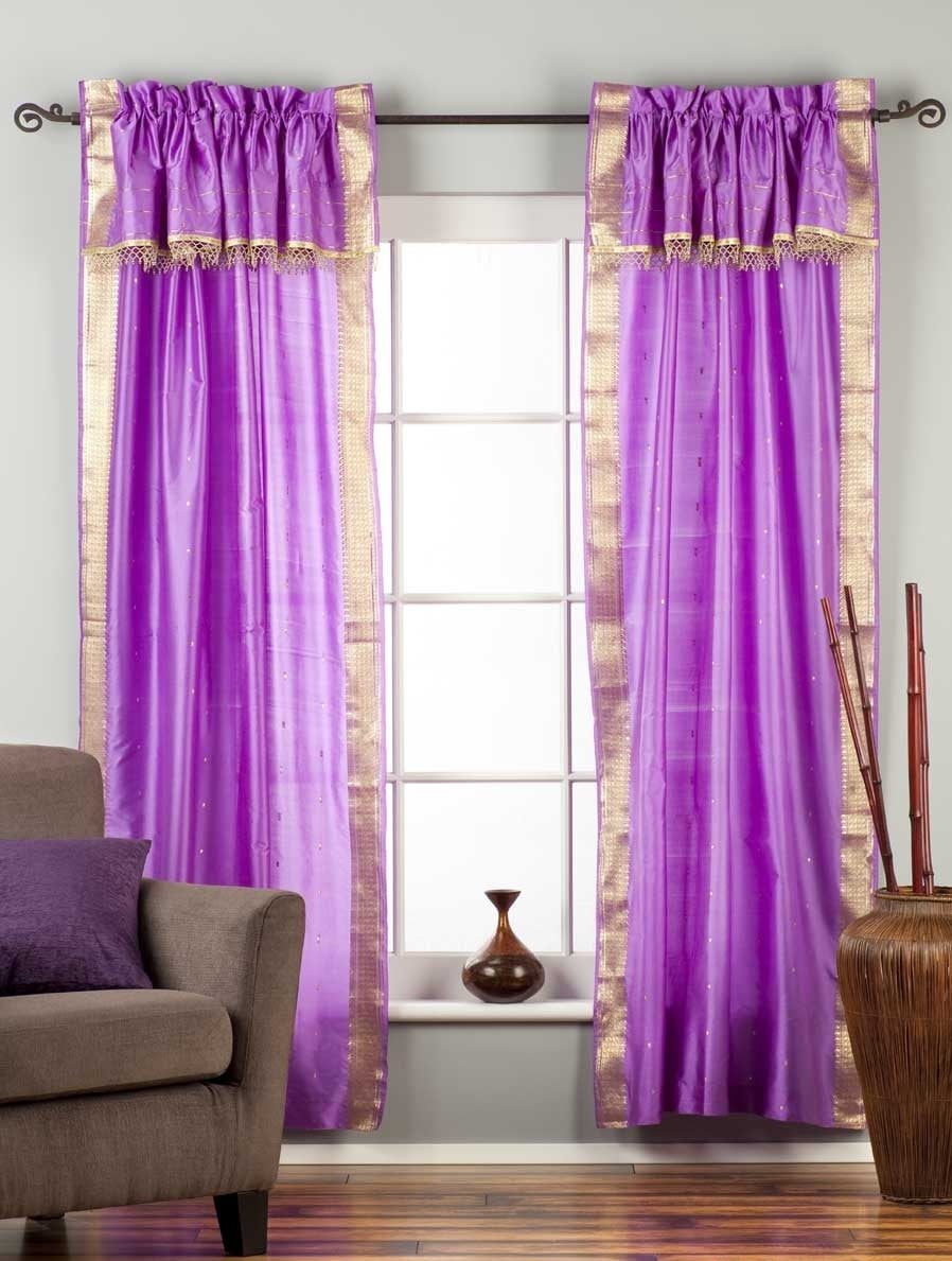 Lined 2 Gypsy Rod Pocket Curtains Beaded Valance 2 Tiebacks Lavender 60W X 108L