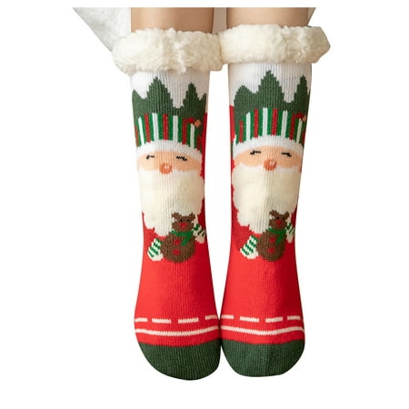 

QWERTYU Thick Warm Cozy Soft Slipper Socks Christmas Fluffy Non Slip Fuzzy Socks for Women One Size