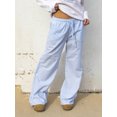 thumbnail image 5 of Women Y2k Striped Pants Stripes Print Straight Wide Leg Lounge Pants High Waist Drawstring Trousers Pajama Pants, 5 of 7