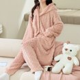 thumbnail image 7 of Women's Coral Fleece Pajamas Sets Long Button Down Hooded Cardigan with Pants Fluffy Cozy 2 Piece Pjs Set Homewear Womens Clothes, 7 of 7