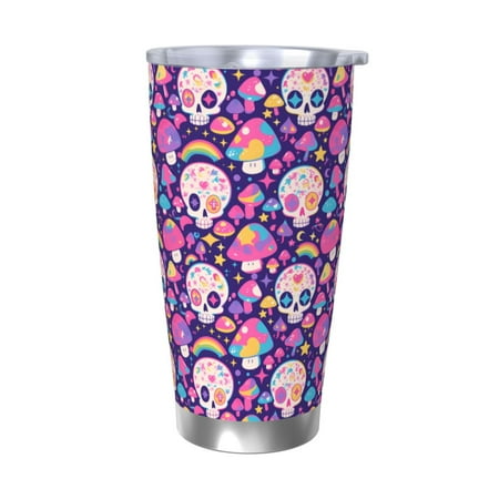 

Logiee cute rainbow mushroom Skull Print 20OZ Car Cup with Lid Stainless Steel Vacuum Insulated Double Wall Travel Tumbler Durable Insulated Coffee Mug Thermal Cup with Straw-Without Straw