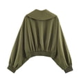 thumbnail image 5 of TGSLY Asymmetric Wrap Belt Cropped Coat for Women Lightweight Shawl Lapel Open Front Jacket Loose Casual Solid Color Puff Long Sleeve Crop Outerwear M, 5 of 8