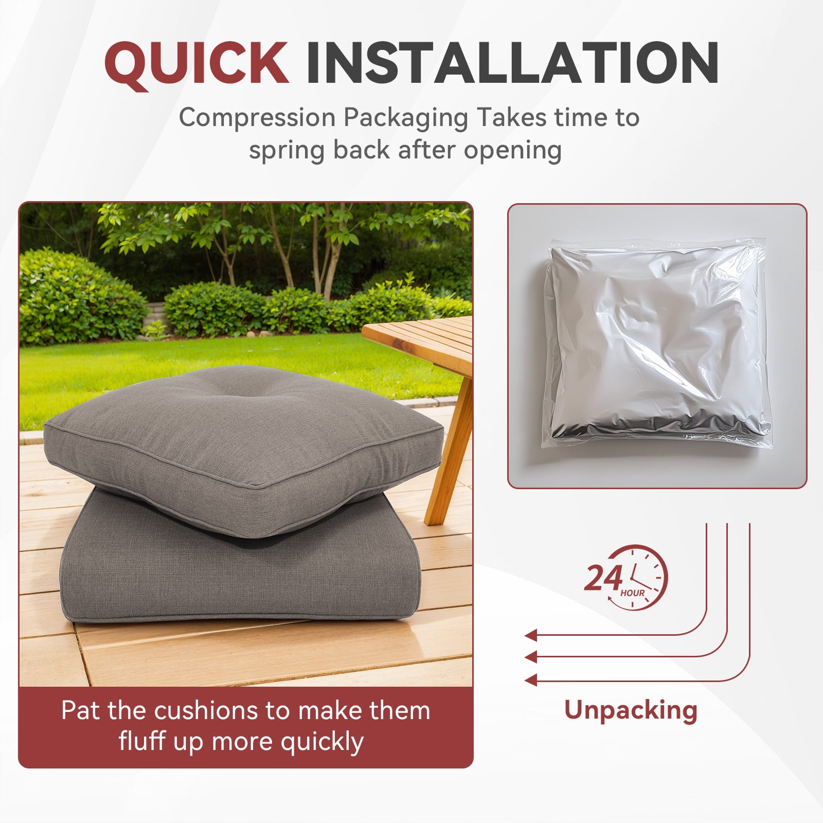 Planntonneo Outdoor Wicker Furniture Cushion Set, 25 x 22 x 4 Deep Seat Patio Chair Cushions, Dark Grey, 2 Sets