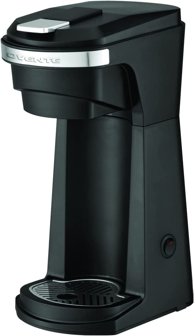 OVENTE Single Serve Coffee Maker with One-Touch Control and Reusable Filter, Instant Brewing Machine for Ground Coffee or Capsule, 14 Oz One Cup Coffee Brewer Ideal for Home or Office, Black CMK42B