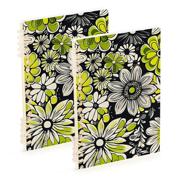 FORMRS 1-Subject Spiral Notebook 8" x 5" College Ruled 60 Refillable Sheet A5 Hard Cover, 2 Pack, Beige Flower Pattern