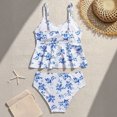 thumbnail image 6 of SIYUDAN Girls Floral Tankini, Blue 2 Piece Swimsuit with Ruffled Tankini Top & Adjustable Straps, 6 of 6