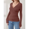 thumbnail image 5 of ANRABESS Long Sleeve V Neck Shirts for Women Ribbed Knit Slim Fit Wrap Top Comfy Soft Sexy Sweater Spring Fall Winter Dressy Casual Clothes Rust Orange Medium, 5 of 9