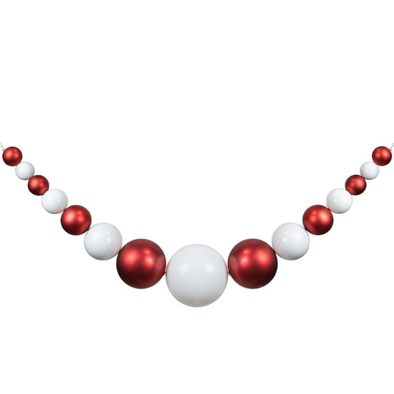 Northlight 6' Red and White Shiny and Matte Shatterproof Ball Christmas Swag