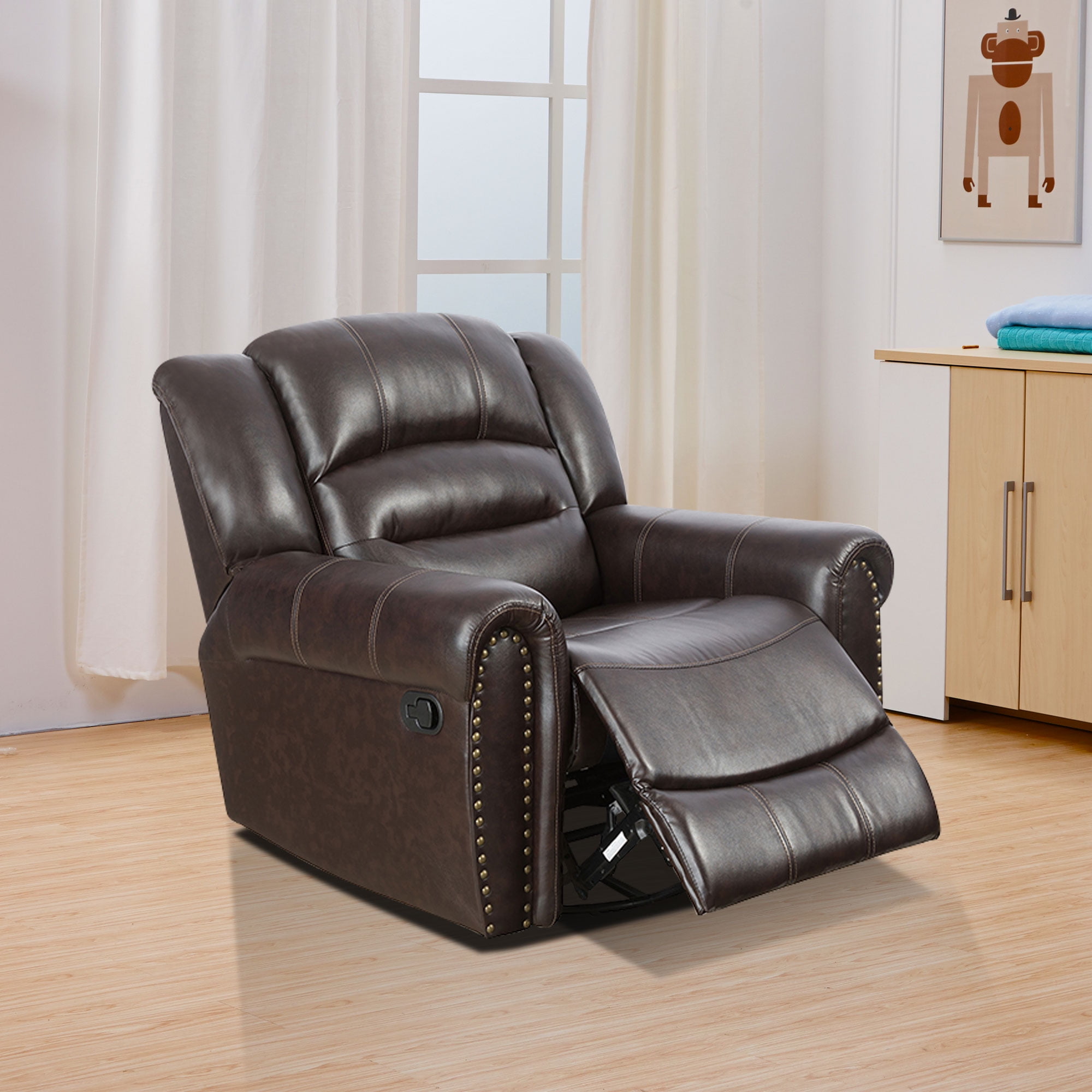 MAYEERTY Single Recliner Chair with Breathable Semi PU Leather for Living Room Apartment
