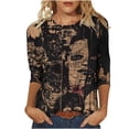 thumbnail image 2 of Uootdi Halloween Skull Distressed Shirts for Women Retro Button Crew Neck Long Sleeve Pullover Tops Fall Washed T-Shirts Multicolor Womens Tops, 2 of 5