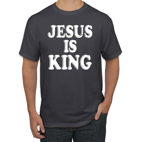 Jesus Is King Bible Scripture | Mens Christian Graphic T-Shirt, Charcoal, 2XL