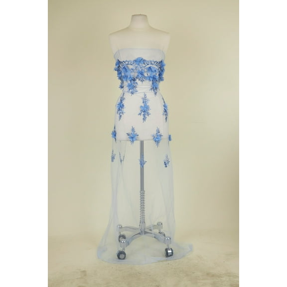 Zelouf Asha 3D Flower Embroidery Mesh , Sewing, DIY, Crafts Fabric by the Yard, Sky/cornflower, 3 Yard