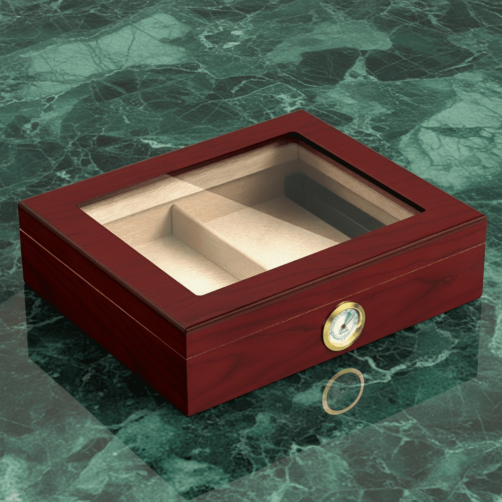 Cigar Box, Natural Hardwood, 10.2x8.7 inches, with Hygrometer and Humidor
