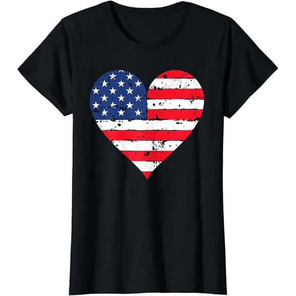 American Flag Heart 4th of July USA Patriotic Pride T-Shirt