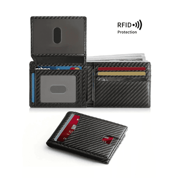 RFID Blocking Bifold Wallet, Carbon Fiber Pattern Credit Card Holder, Slim Men's Wallet with ID Window