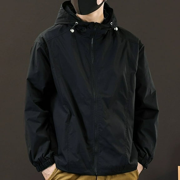 Mens Jackets with Pockets and Hood Lightweight Zip Up Long Sleeve Coats Casual Solid Color Breathable Windbreaker Hiking Fishing Outerwear Jacket