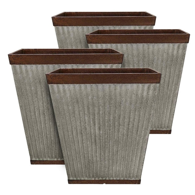 Southern Patio HDR-046851 Square Rustic Resin Box Flower Planter (4 Set)