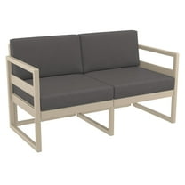 Luxury Commercial Living 55" Taupe Brown Outdoor Patio Loveseat with Sunbrella Charcoal Gray Cushion