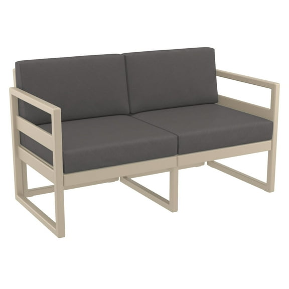 Luxury Commercial Living 55" Taupe Brown Outdoor Patio Loveseat with Sunbrella Charcoal Gray Cushion