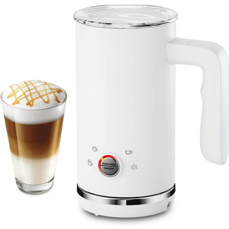 

Milk Frother Upgraded 4-in-1 Electric 10.1oz/300ml Automatic Steamer for Coffee Latte Cappuccinos Mochas Hot Chocolate and Cold Frother Warmer 120V white (MK1000)