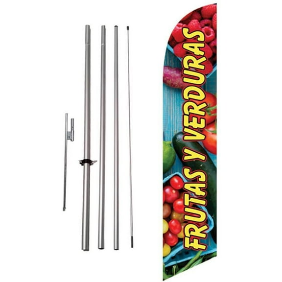 Frutas Y Verduras Spanish Advertising Feather Banner Swooper Flag Sign with Flag Pole Kit and Ground Stake