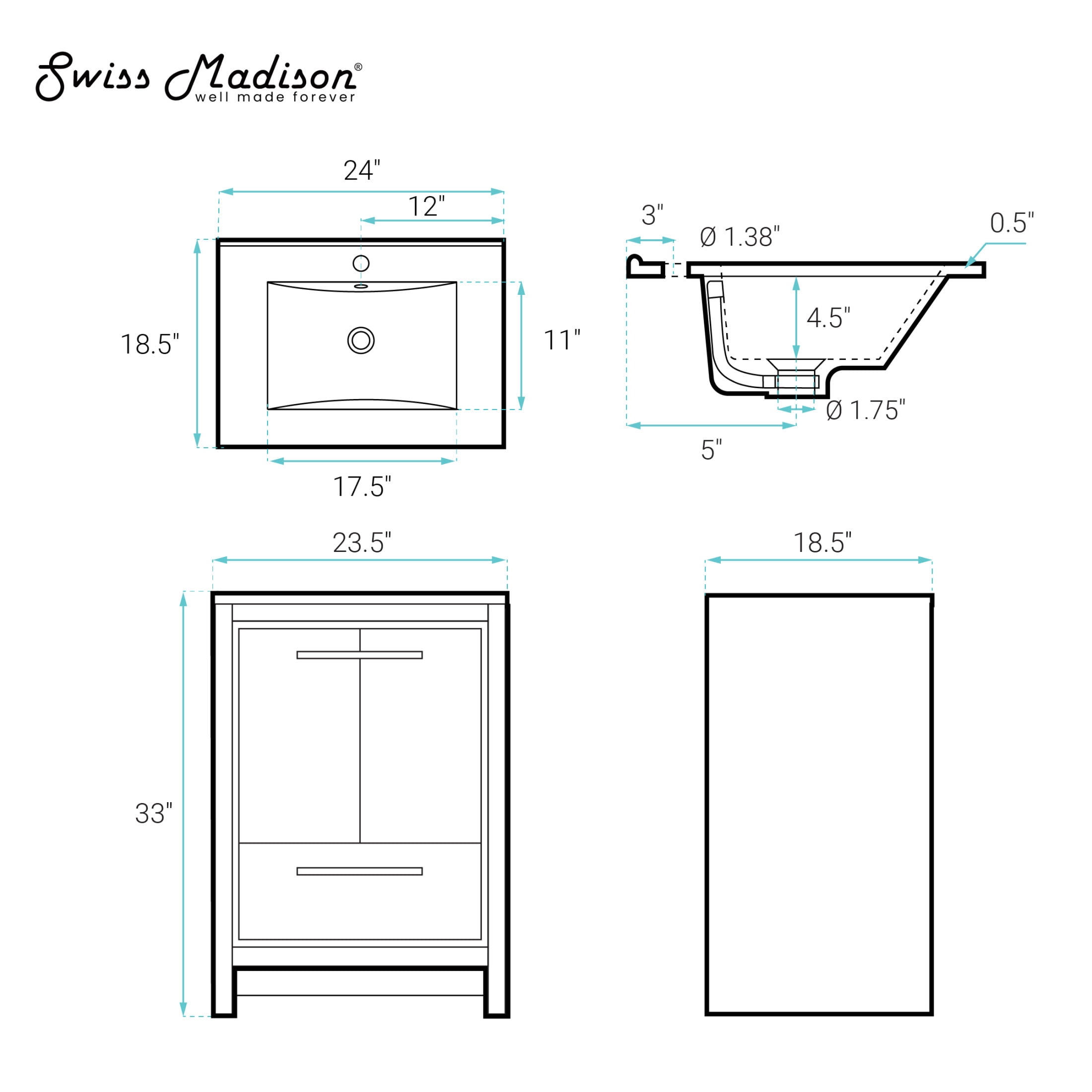 Virage 24" Freestanding Bathroom Vanity in Brown Oak with Sink Top