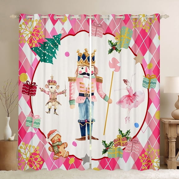 Castle Fairy Xmas Nutcracker Black Out Curtains,Geometric Plaid Curtains Pack of 2 (42x63 Each),Dance Ballet Bedroom Curtains,Ultra Soft Merry Christmas Home Decor