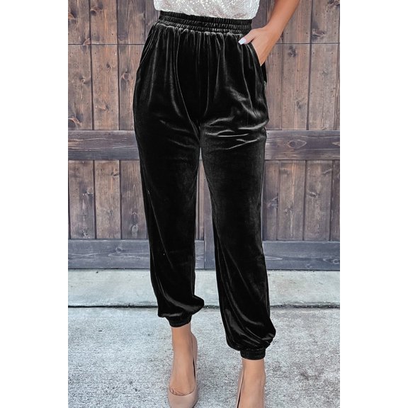 Ahlaray Velvet Joggers - High Waist, Comfortable for All!