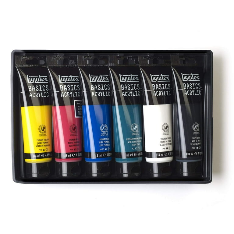 Liquitex BASICS Acrylic Paint Set, 6 x 118ml Tube Paint Set, Assorted  Color, 3.9 Fl Oz (Pack of 6)