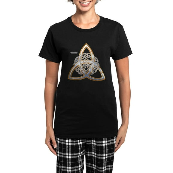 CafePress - Golden Triquetra Women's Dark Pajamas - Women's Short Sleeve Print T-Shirt and Pants Dark Cotton Pajama Set