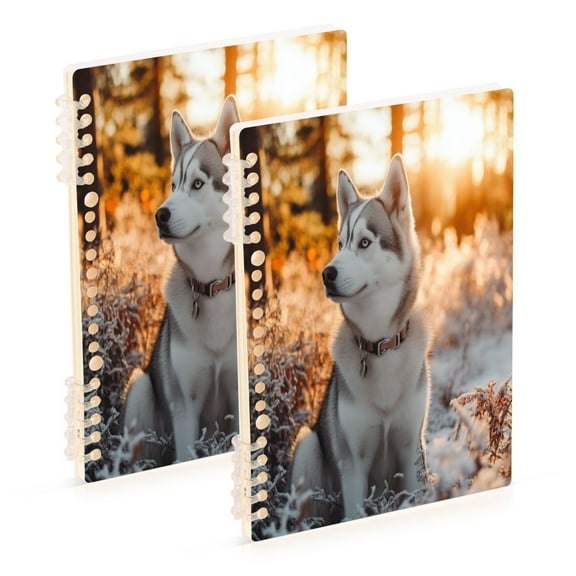 WOBOGO Outdoor Husky Dog Notebook College Horizontal Grid Paper Ink Spill Resistant Water Resistant Cover 8.3x5.7x0.4in
