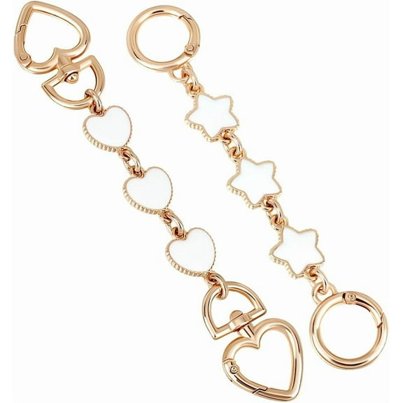 2Pcs 2 Colors Bag Extender Chain Heart Alloy Enamel Gold Replacement White Star Purse Shoulder Belt Strap Charms Extenders Accessories