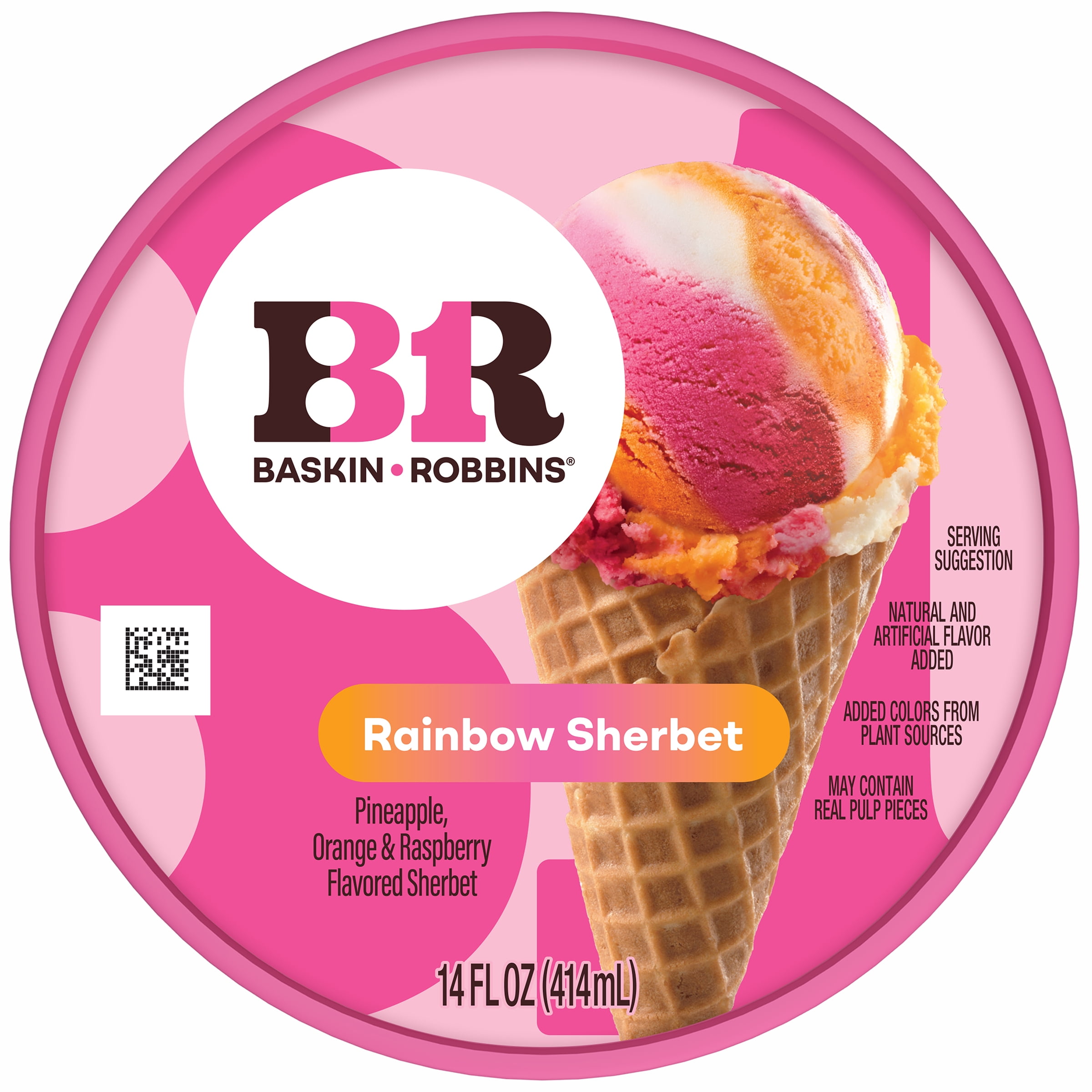 Baskin-Robbins Rainbow Sherbet, 14 fl oz Cup – Pineapple, Orange, and Raspberry Flavored Sherbet