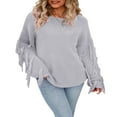 thumbnail image 1 of Women Plus Size Sweater  Casual Solid Color Long Sleeve  Neck Fringe Knit Pullover, 1 of 6