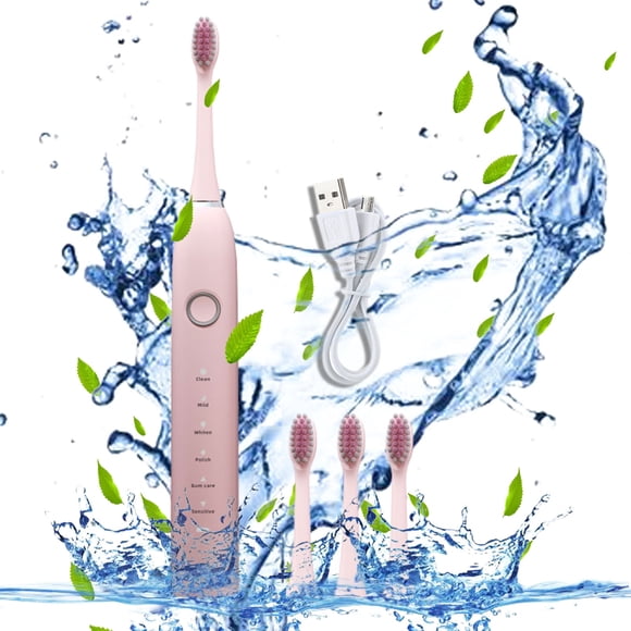 Fiudx Cepillo de Dientes Eléctrico, 4 Cabezales, 6 Modos de Limpieza, Ipx7 Resistente Al Agua, Batería de Larga Duración, Carga Rápida, Limpieza Profunda y Suave, Ideal para Viajes, Recargable Por Us