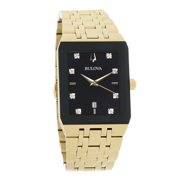 Bulova Men's Modern Diamond Gold Tone Black Dial Quartz Watch 97D118