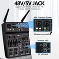 thumbnail image 3 of Mezclador de audio profesional con micrófono inalámbrico dual, interfaz del sistema de consola de placa de sonido Mezclador de DJ de 4 canales USB Bluetooth MP3 Entrada de computadora Alimentación fan, 3 of 5