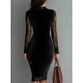 thumbnail image 3 of Black Velvet Bodycon Mini Dress With Long Sheer Lace Sleeves And Cutout Neckline, 3 of 3