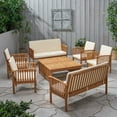 thumbnail image 3 of Maryann 8 Piece Outdoor Rectangular Wood Sofa Conversation Set, Brown, 3 of 10