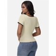 thumbnail image 3 of Women's Short Sleeve Square Neck Color Block T Shirt Summer Slim Fit Basic Tee Tops, 3 of 4
