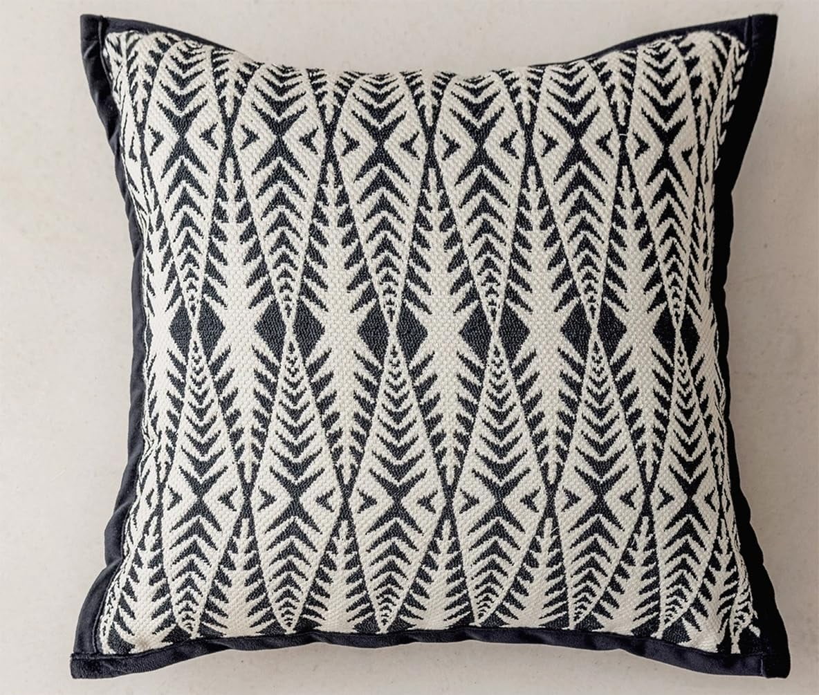 Fennco Styles Jacquard Moroccan Diamond Decorative Filled Throw Pillow 18" W X 18" L – Black Geometric Square Cushion for Couch, Sofa, Bedroom, Office and Living Room Décor